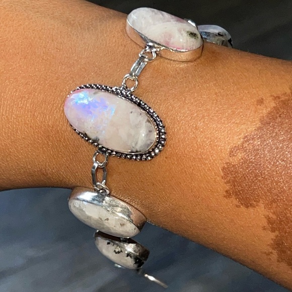 Rainbow Pink Moonstone Bracelet 6 1/2” - 7” - Picture 4 of 10